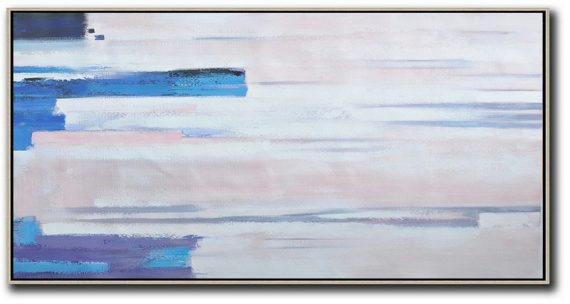 Large Abstract Art Handmade Painting,Horizontal Palette Knife Contemporary Art,Large Wall Art Canvas,Pink,White,Blue, Purple.etc