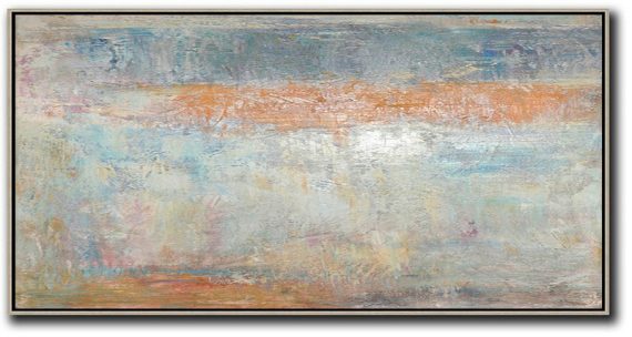 Oversized Canvas Art On Canvas,Horizontal Palette Knife Contemporary Art,Huge Canvas Art On Canvas,Orange,Blue,Grey,White.etc