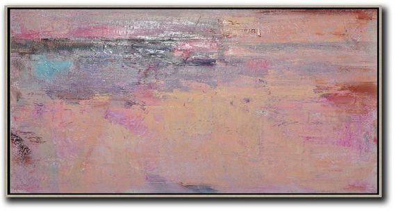 Large Abstract Painting,Horizontal Palette Knife Contemporary Art,Large Paintings For Living Room,Light Yellow,Purple,Pink,Brown.etc