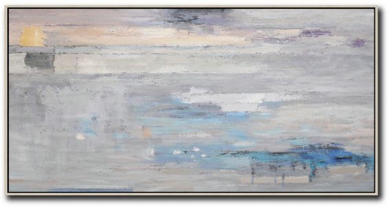 Original Painting Hand Made Large Abstract Art,Horizontal Palette Knife Contemporary Art,Contemporary Artwork,Grey,Blue,White.etc