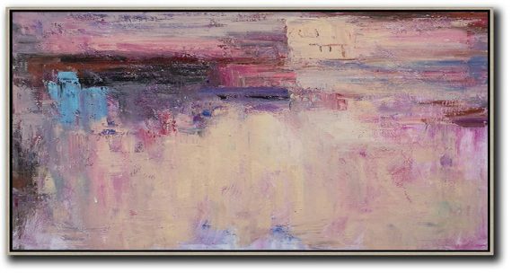 Large Abstract Art,Horizontal Palette Knife Contemporary Art,Extra Large Paintings,Light Yellow,Purple,Pink,Brown.etc