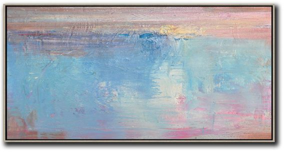 Handmade Large Contemporary Art,Horizontal Palette Knife Contemporary Art,Large Colorful Wall Art,Pink,Sky Blue,Purple.etc