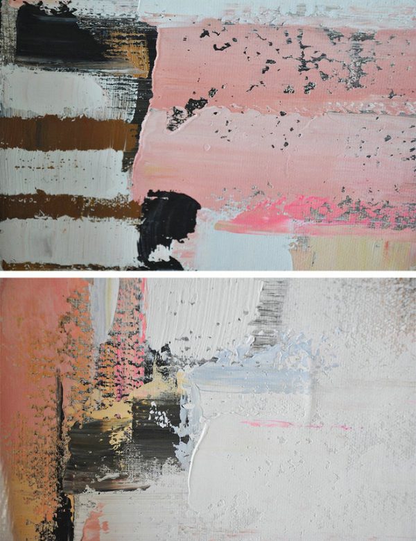 Hand Made Abstract Art,Horizontal Palette Knife Contemporary Art,Canvas Painting Wall Decor,White,Pink,Light Yellow.etc - Image 2