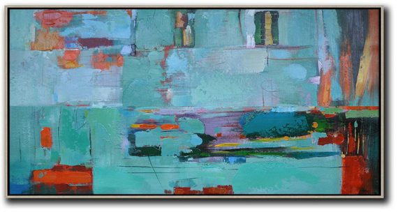 Original Extra Large Wall Art,Horizontal Palette Knife Contemporary Art,Original Art Acrylic Painting,Lake Blue,Red,Purple.etc