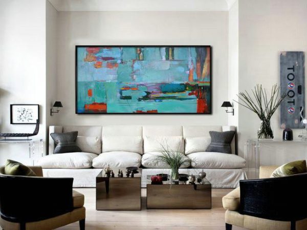 Original Extra Large Wall Art,Horizontal Palette Knife Contemporary Art,Original Art Acrylic Painting,Lake Blue,Red,Purple.etc - Image 2