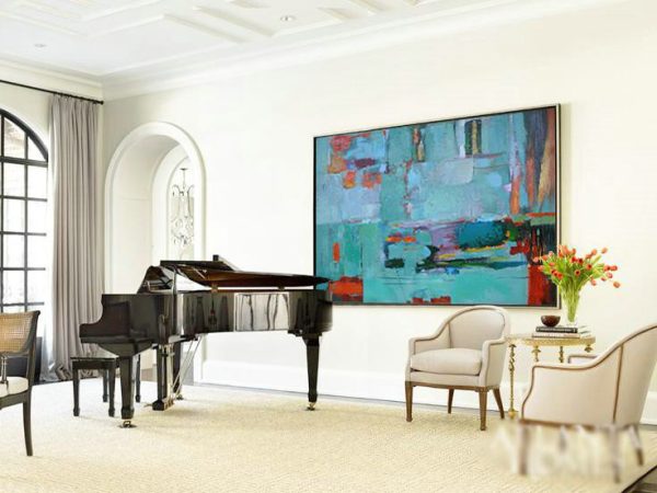 Original Extra Large Wall Art,Horizontal Palette Knife Contemporary Art,Original Art Acrylic Painting,Lake Blue,Red,Purple.etc - Image 3