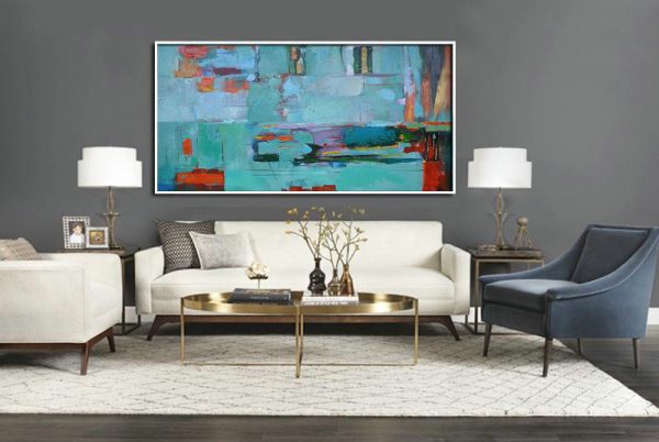 Original Extra Large Wall Art,Horizontal Palette Knife Contemporary Art,Original Art Acrylic Painting,Lake Blue,Red,Purple.etc - Image 4