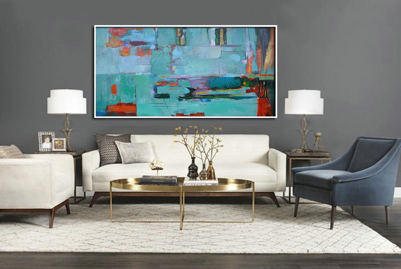 Original Extra Large Wall Art,Horizontal Palette Knife Contemporary Art,Original Art Acrylic Painting,Lake Blue,Red,Purple.etc - Image 4