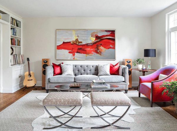 Extra Large Acrylic Painting On Canvas,Horizontal Palette Knife Contemporary Art Panoramic Canvas Painting,Large Wall Canvas,Red,Grey,Yellow.etc - Image 5