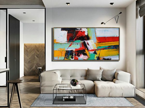 Handmade Large Painting,Horizontal Palette Knife Contemporary Art Panoramic Canvas Painting,Acrylic Painting On Canvas,White,Yellow,Red,Black.etc - Image 4