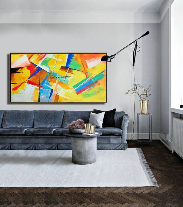 Handmade Painting Large Abstract Art,Horizontal Palette Knife Contemporary Art Panoramic Canvas Painting,Handmade Acrylic Painting,Yellow,Red,White,Blue,Green.etc - Image 5