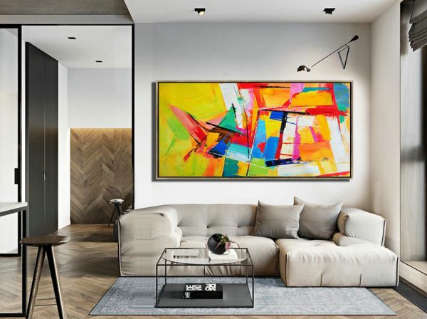 Huge Abstract Painting On Canvas,Horizontal Palette Knife Contemporary Art Panoramic Canvas Painting,Large Wall Art Home Decor,Yellow,Red,White,Blue.etc - Image 6