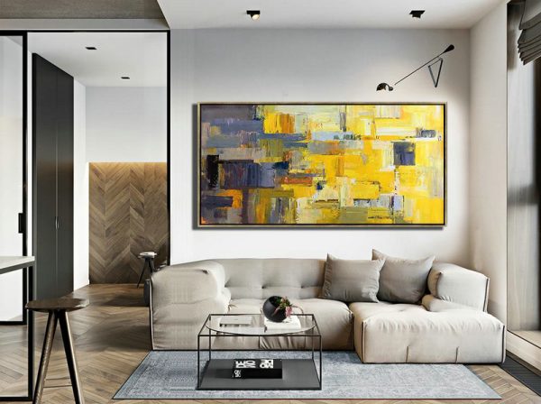 Large Modern Abstract Painting,Horizontal Palette Knife Contemporary Art Panoramic Canvas Painting,Acrylic Painting On Canvas,Yellow,Grey,Brown,White.etc - Image 5