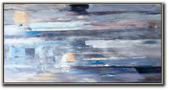 Original Painting Hand Made Large Abstract Art,Horizontal Palette Knife Contemporary Art,Living Room Wall Art,Grey,White,Black,Pink.etc