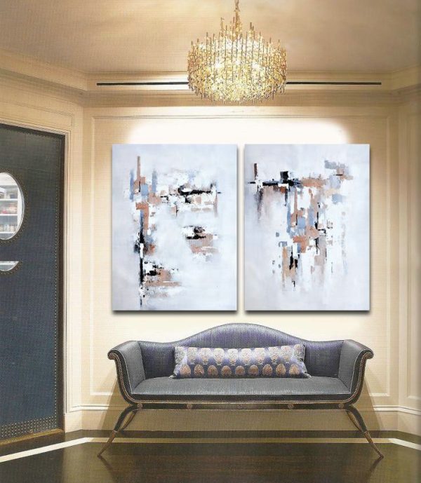Contemporary Art Acrylic Painting,Set Of 2 Contemporary Art On Canvas,Hand Made Original Art,Grey,White,Violet Ash,Black.etc - Image 6