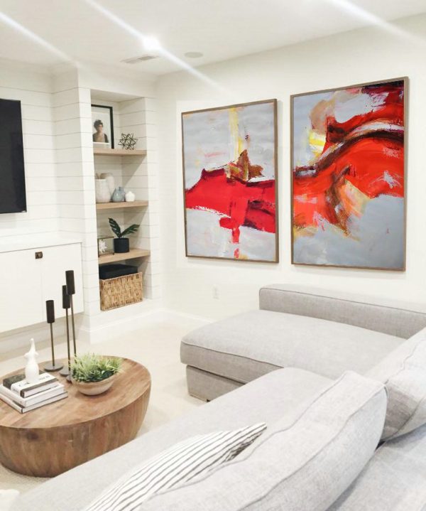 Abstract Painting Extra Large Canvas Art,Set Of 2 Contemporary Art On Canvas,Textured Painting Canvas Art,Grey,Red,Brown.etc - Image 2