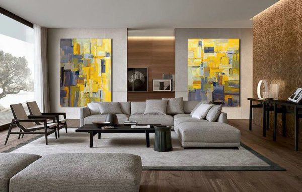 Extra Large Abstract Painting On Canvas,Set Of 2 Contemporary Art On Canvas,Contemporary Wall Art,Yellow,Purple,Taupe,Brown.etc - Image 2