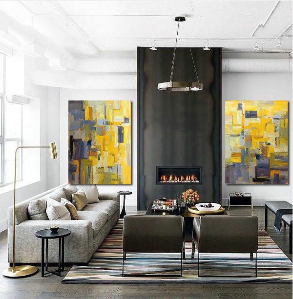 Extra Large Abstract Painting On Canvas,Set Of 2 Contemporary Art On Canvas,Contemporary Wall Art,Yellow,Purple,Taupe,Brown.etc - Image 3