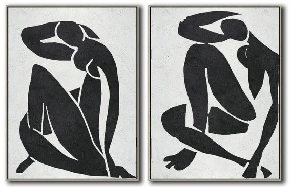 Handmade Large Contemporary Art,Set Of 2 Minimal Painting On Canvas - Acrylic Minimailist Painting