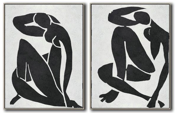 Handmade Large Contemporary Art,Set Of 2 Minimal Painting On Canvas - Acrylic Minimailist Painting