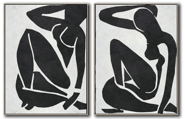 Large Abstract Art,Set Of 2 Minimal Painting On Canvas - Original Art Acrylic Painting