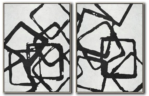Large Abstract Painting On Canvas,Set Of 2 Minimal Painting On Canvas - Artwork For Sale