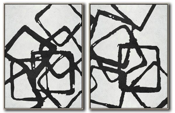 Large Abstract Painting On Canvas,Set Of 2 Minimal Painting On Canvas - Artwork For Sale