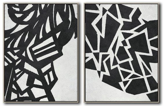 Handmade Large Contemporary Art,Set Of 2 Minimal Painting On Canvas - Art Work