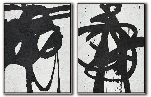 Large Abstract Painting,Set Of 2 Minimal Painting On Canvas - Original Art Acrylic Painting