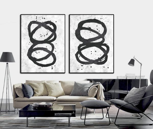 Extra Large Canvas Art,Set Of 2 Minimal Painting On Canvas - Large Abstract Wall Art - Image 2