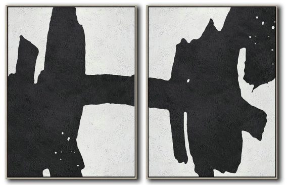 Hand Made Abstract Art,Set Of 2 Minimal Painting On Canvas - Large Living Room Wall Decor