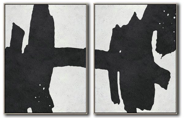 Hand Made Abstract Art,Set Of 2 Minimal Painting On Canvas - Large Living Room Wall Decor