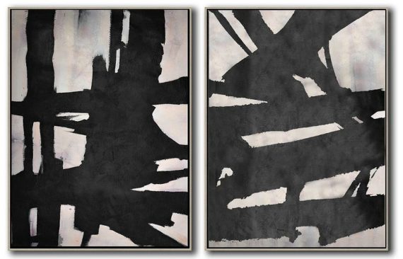 Large Abstract Art,Set Of 2 Minimal Painting On Canvas - Abstract Art Decor Large Canvas Painting