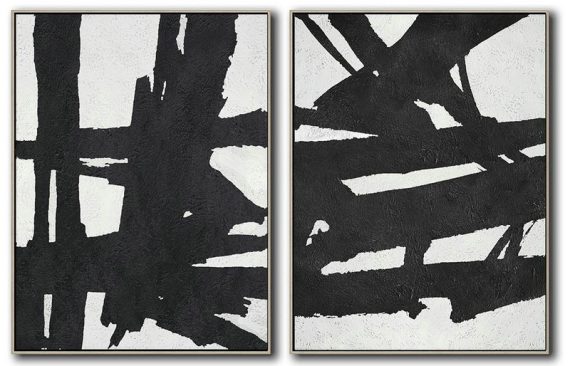 Large Abstract Art Handmade Oil Painting,Set Of 2 Minimal Painting On Canvas - Huge Abstract Canvas Art