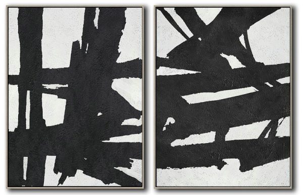 Large Abstract Art Handmade Oil Painting,Set Of 2 Minimal Painting On Canvas - Huge Abstract Canvas Art