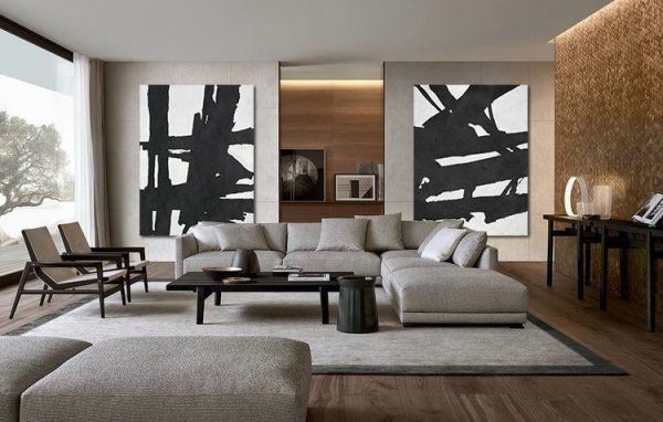 Large Abstract Art Handmade Oil Painting,Set Of 2 Minimal Painting On Canvas - Huge Abstract Canvas Art - Image 2