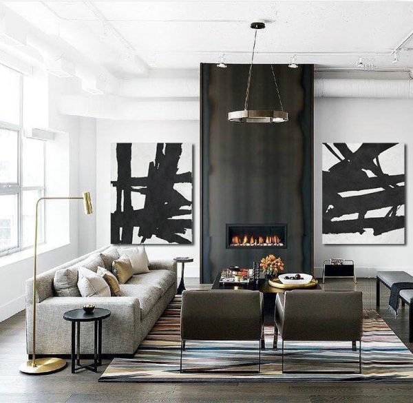 Large Abstract Art Handmade Oil Painting,Set Of 2 Minimal Painting On Canvas - Huge Abstract Canvas Art - Image 3