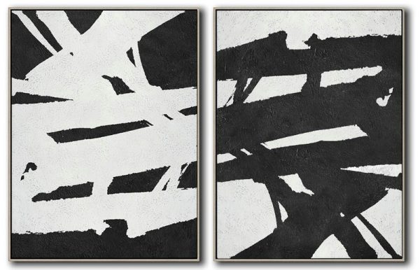 Large Abstract Painting,Set Of 2 Minimal Painting On Canvas - Home Canvas Wall Art