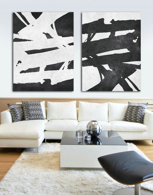Large Abstract Painting,Set Of 2 Minimal Painting On Canvas - Home Canvas Wall Art - Image 2