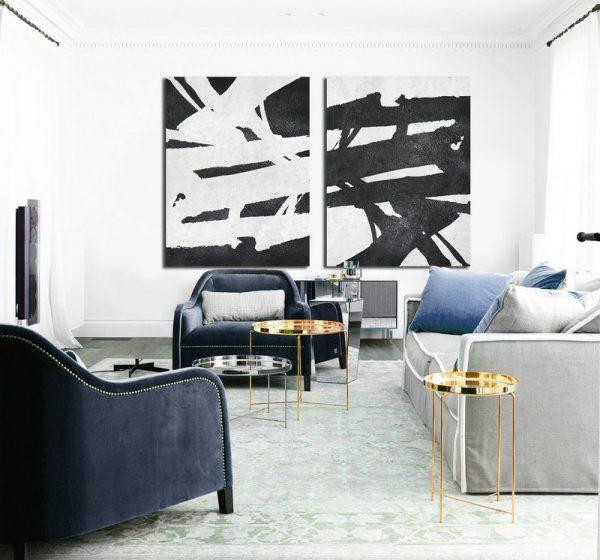 Large Abstract Painting,Set Of 2 Minimal Painting On Canvas - Home Canvas Wall Art - Image 3