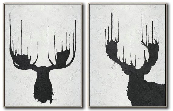 Handmade Large Contemporary Art,Set Of 2 Minimal Painting On Canvas - Oversized Wall Decor
