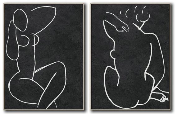 Large Abstract Art Handmade Painting,Set Of 2 Minimal Painting On Canvas - Huge Wall Decor