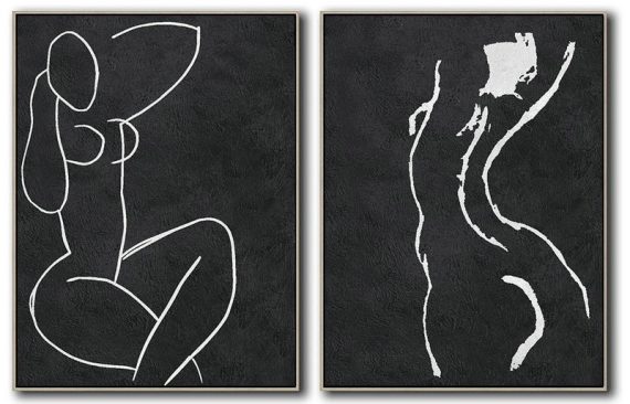 Large Modern Abstract Painting,Set Of 2 Minimal Painting On Canvas - Modern Living Room Decor