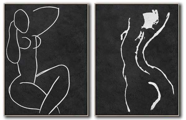 Large Modern Abstract Painting,Set Of 2 Minimal Painting On Canvas - Modern Living Room Decor
