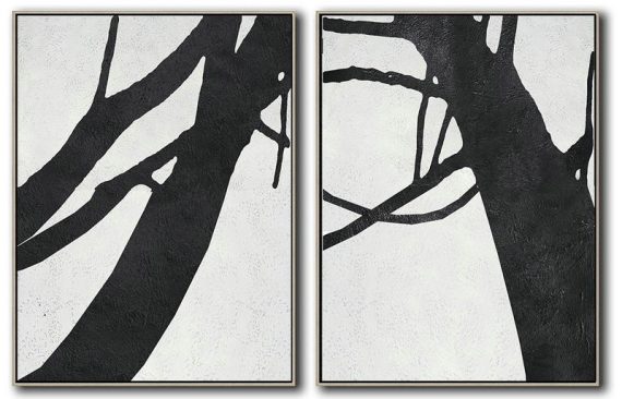 Huge Abstract Painting On Canvas,Set Of 2 Minimal Painting On Canvas - Lounge Room Decor