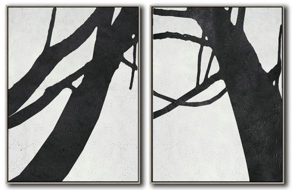 Huge Abstract Painting On Canvas,Set Of 2 Minimal Painting On Canvas - Lounge Room Decor