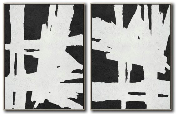 Extra Large Painting,Set Of 2 Minimal Painting On Canvas - Giant Wall Decor