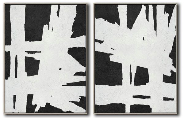 Extra Large Painting,Set Of 2 Minimal Painting On Canvas - Giant Wall Decor