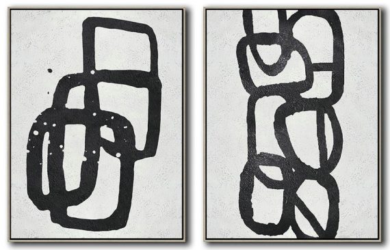 Abstract Painting Extra Large Canvas Art,Set Of 2 Minimal Painting On Canvas - Lounge Wall Decor