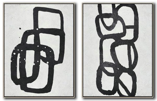 Abstract Painting Extra Large Canvas Art,Set Of 2 Minimal Painting On Canvas - Lounge Wall Decor